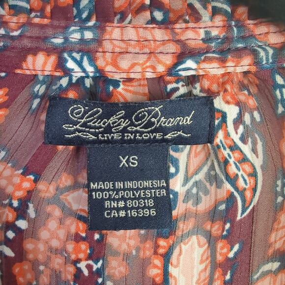 Lucky Brand Women's Sheer Maroon Multicolor Paisley Print Peasant Blouse Size XS - Picture 6 of 6
